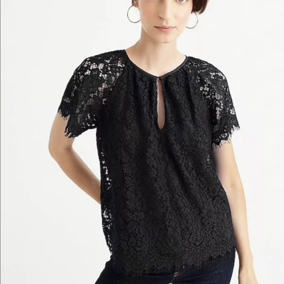 J. Crew Tops - J.Crew Short-Sleeve Lace Top Black Size Small